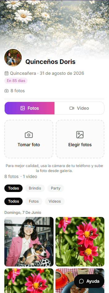 Invitado subiendo fotos al álbum sin instalar nada ni registrarse